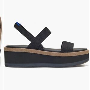 New in box Rothy’s The Lightweight Wedge Sandal Pepper Black Platform Shoes 10.5